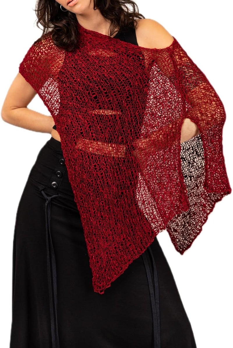 Argeousgor Women Sheer Poncho Top Lightweight Knit Crochet Shrug Bolero Mesh Batwing Sleeve Sweater Cover Up Beachwear - Image 1